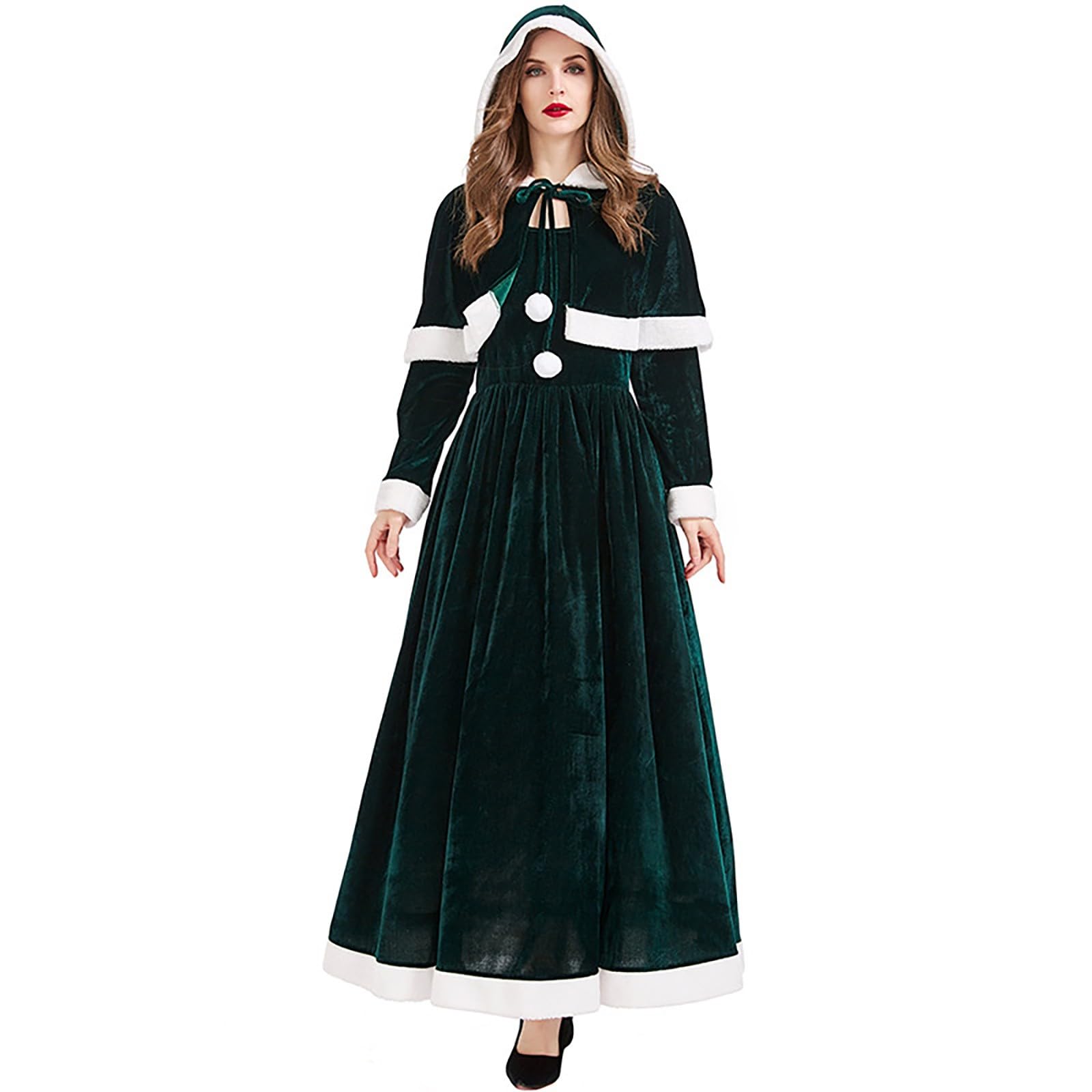 Generisch Vestito di Natale da donna, costume di Natale, divertente, vestito da donna, elegante, oversize, Babbo Natale, babydoll con mantello, per feste di Natale, per cosplay