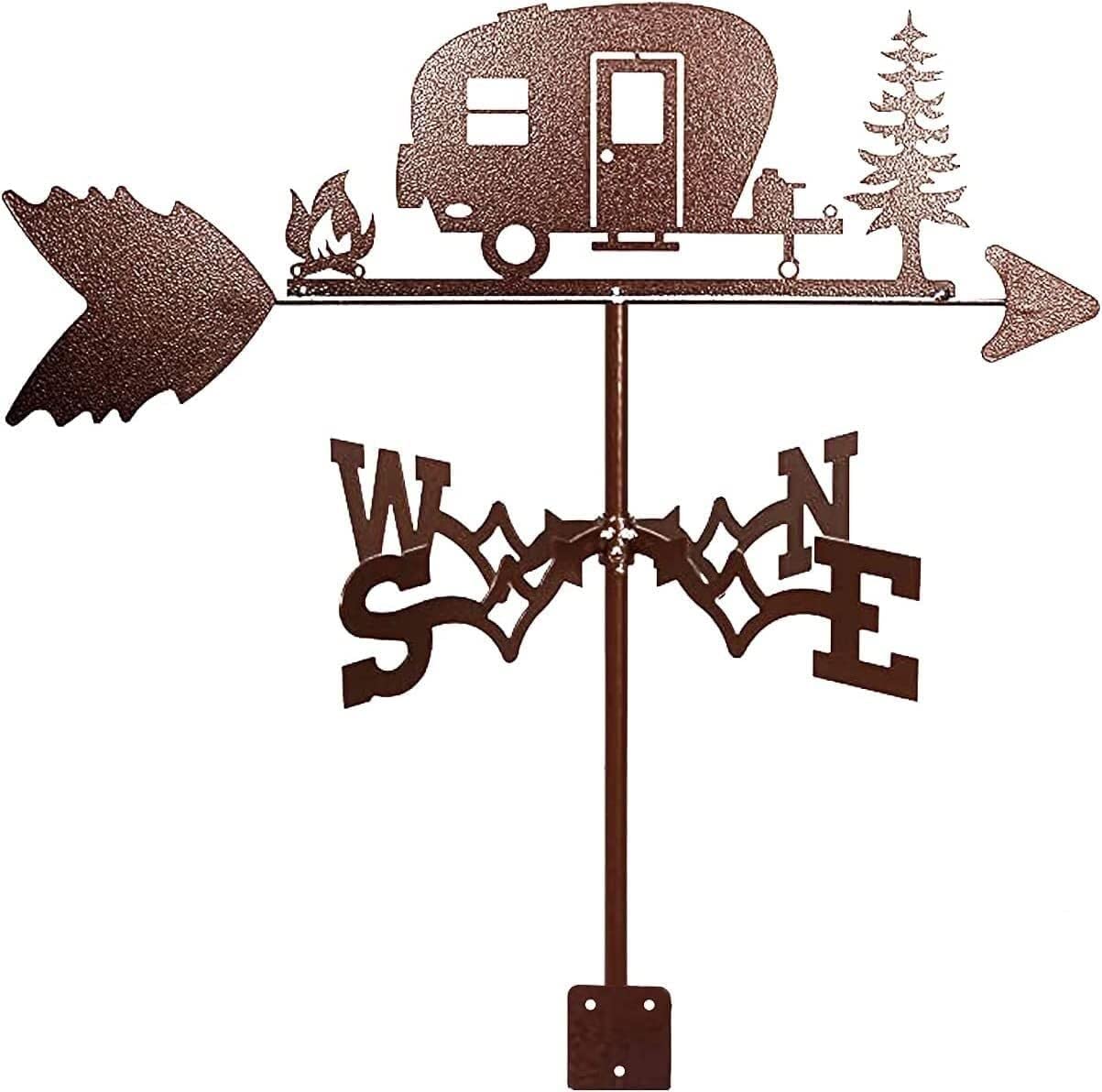 Klonwg Camping Weathervane Stainless Steel Outdoor Ornament Weather Vane For Garden Garage Dome Barn Decoration