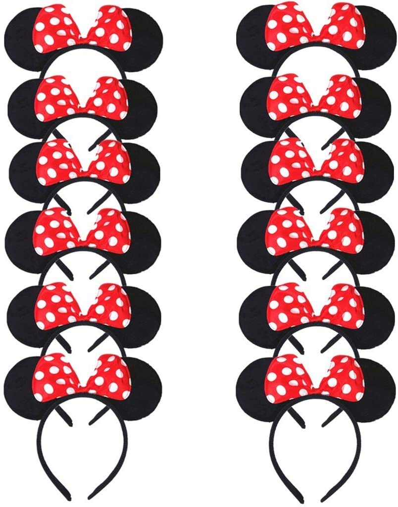 Carnavalife Pack 12 Diademas de Orejas de Mouse Ratón Minnie y Mickey con Puntos Blancos, Fiestas de disfraz para Cosplay, Accesorios de DIY para Cumpleaños