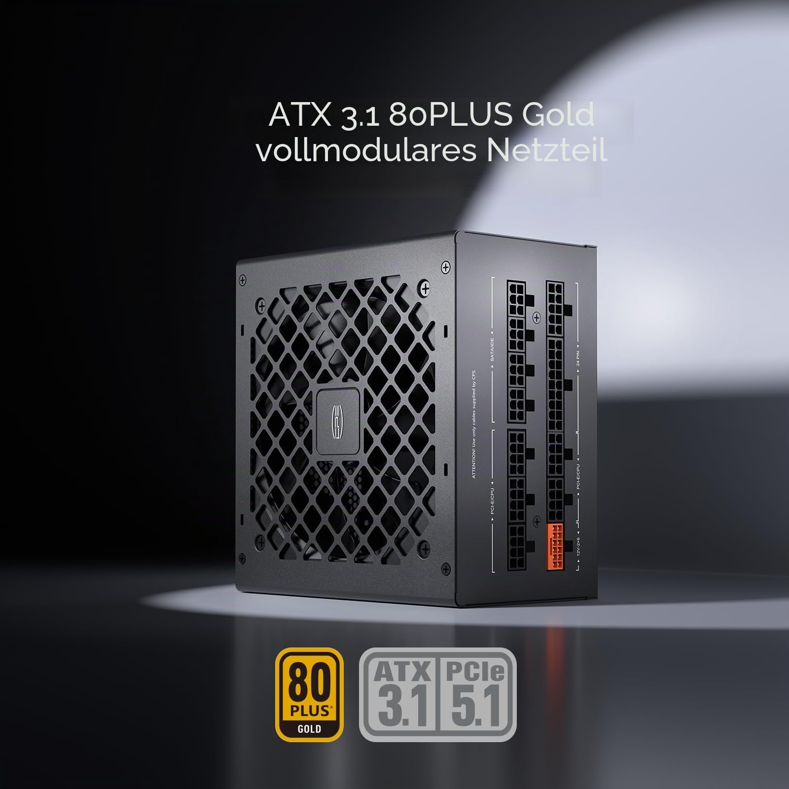 CPS Netzteil Vollmodular, 750W ATX 3.1, 80 Plus Gold Zertifiziert, PCIe 5.1 12V-2×6, japanische Kondensatoren, Ultra-Flexible Kabel, 5 Jahre Garantie (KN750)