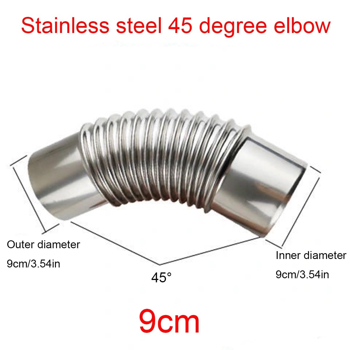 2 Codos de 45° de 9 cm para Chimenea de Estufa, Adaptador de Acero Inoxidable de 3,54 Pulgadas, para Tubo de Escape de Calentador de Agua.