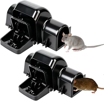 2 Pack Rat Traps That Kill Instantly, Reusable Rat Trap, Humane Rat and Mouse Traps, Highly Sensitive Mice Traps and Rat Killer for Outdoor and Indoor Use, Child and Pet Friendly, Black