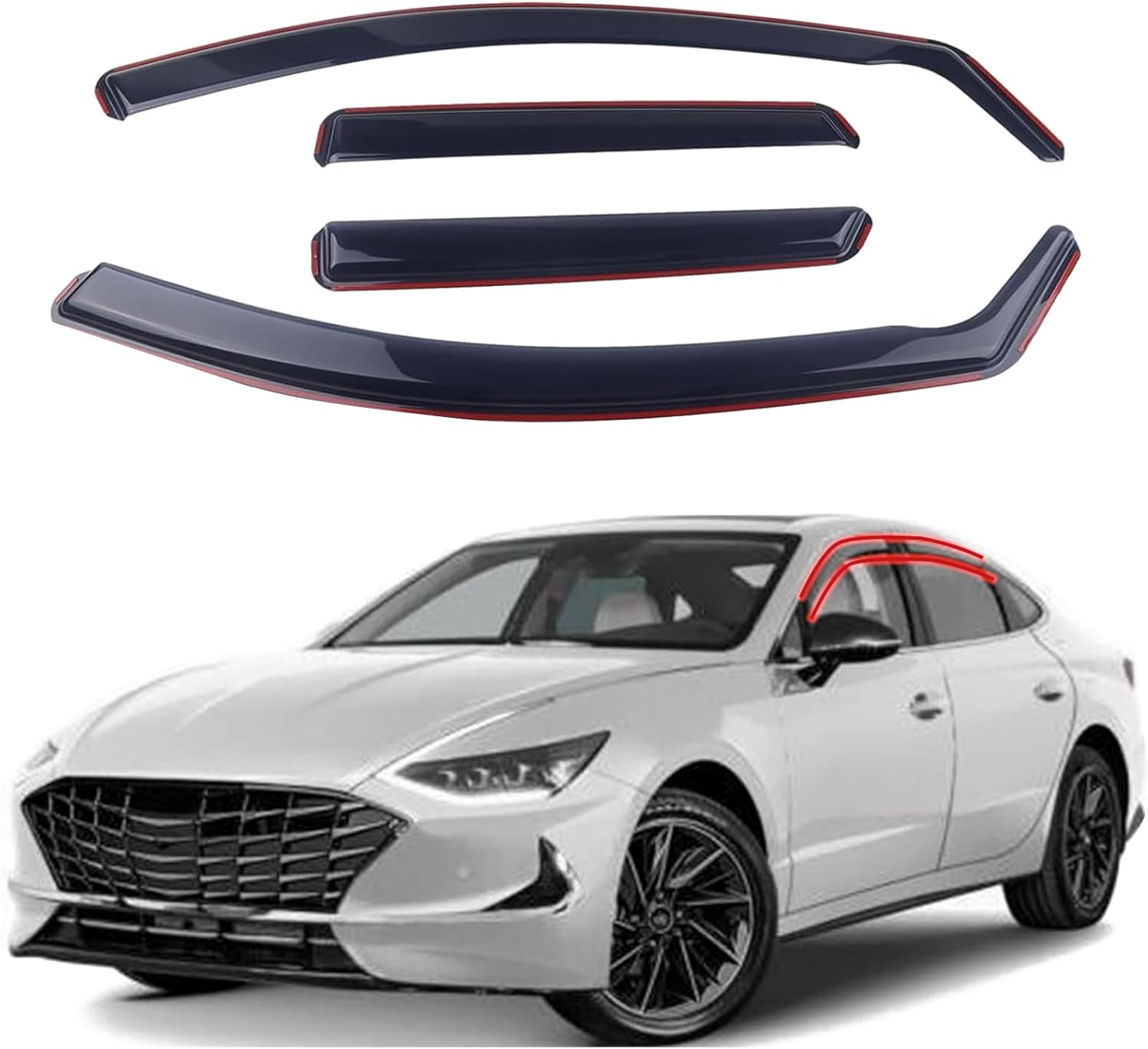 in-Channel Rain Guards 4-Piece Compatible with 2020-2025 Hyundai Sonata Window Visors Side Window Deflectors Vent Visor Shield Shade Black Smoke 2020-2025 Hyundai Sonata