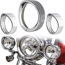 Chrome Motorcycle Lights Frenched Ring Kit Compatible with Harley, 7" Headlight Trim Ring Decorate Visor + 4 1/2" Fog Light Trim Ring Decorate Visor(Chrome)