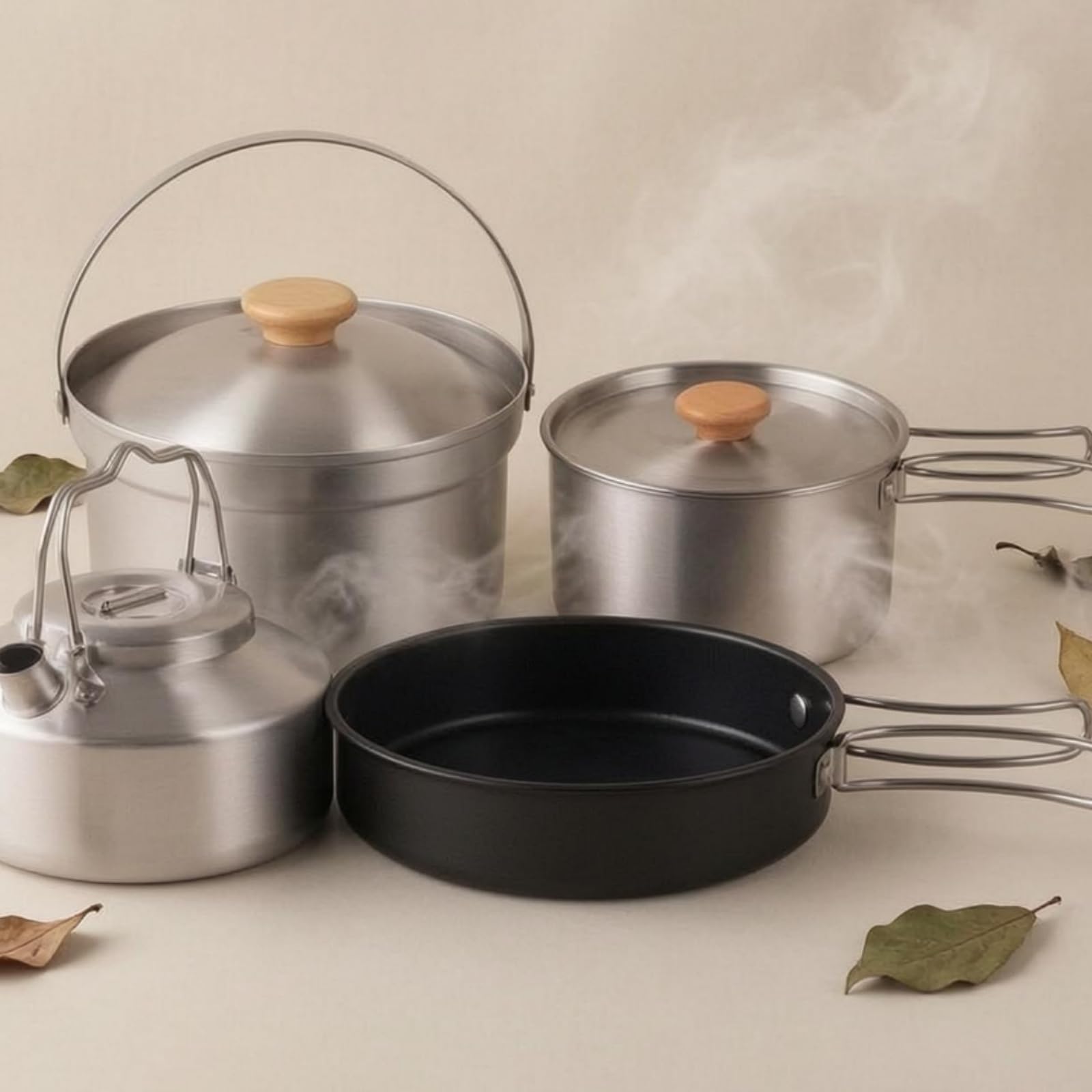 4 Pezzi Set di Pentole da Campeggio