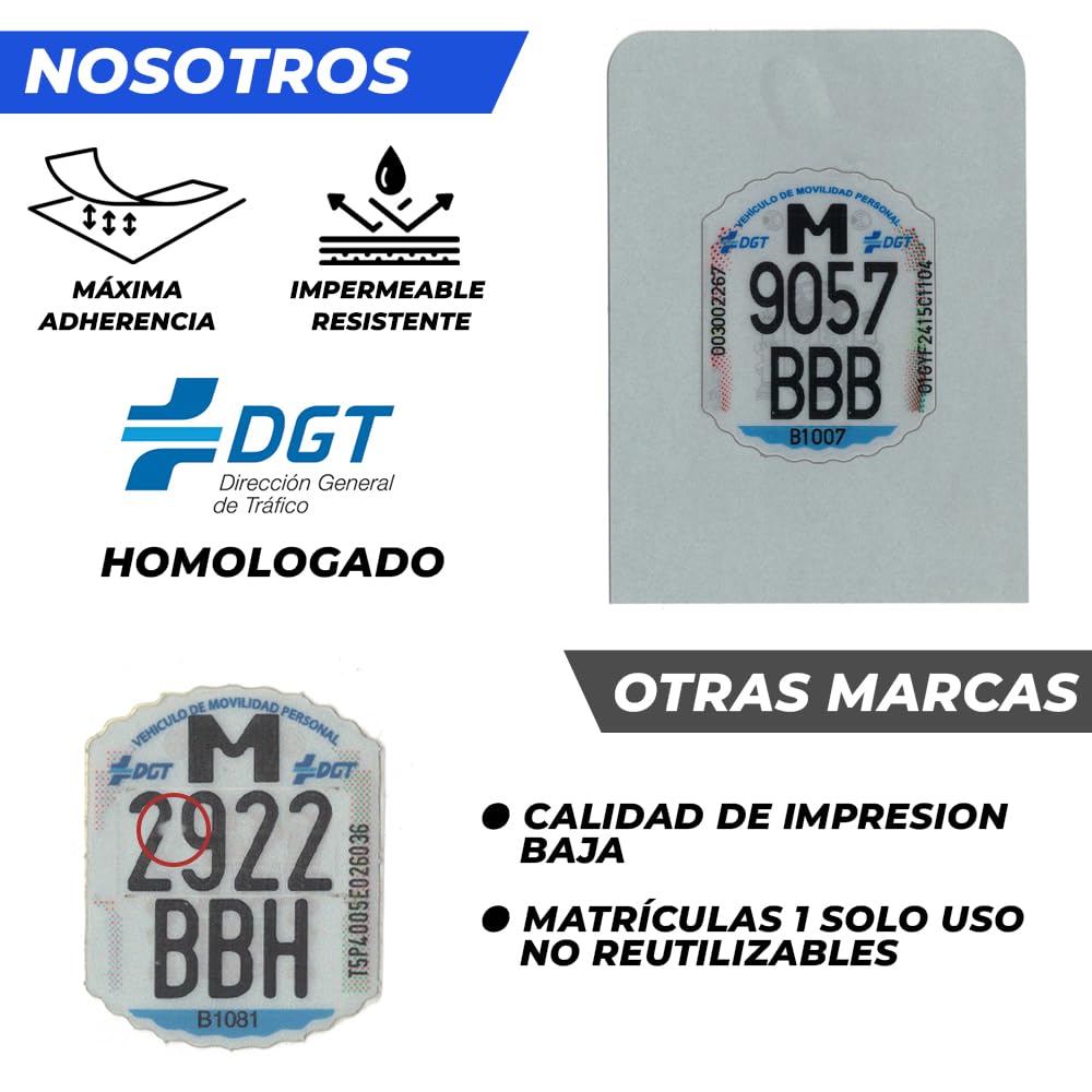 Matrícula Patinete Eléctrico VMP Adhesiva Oficial Homologada