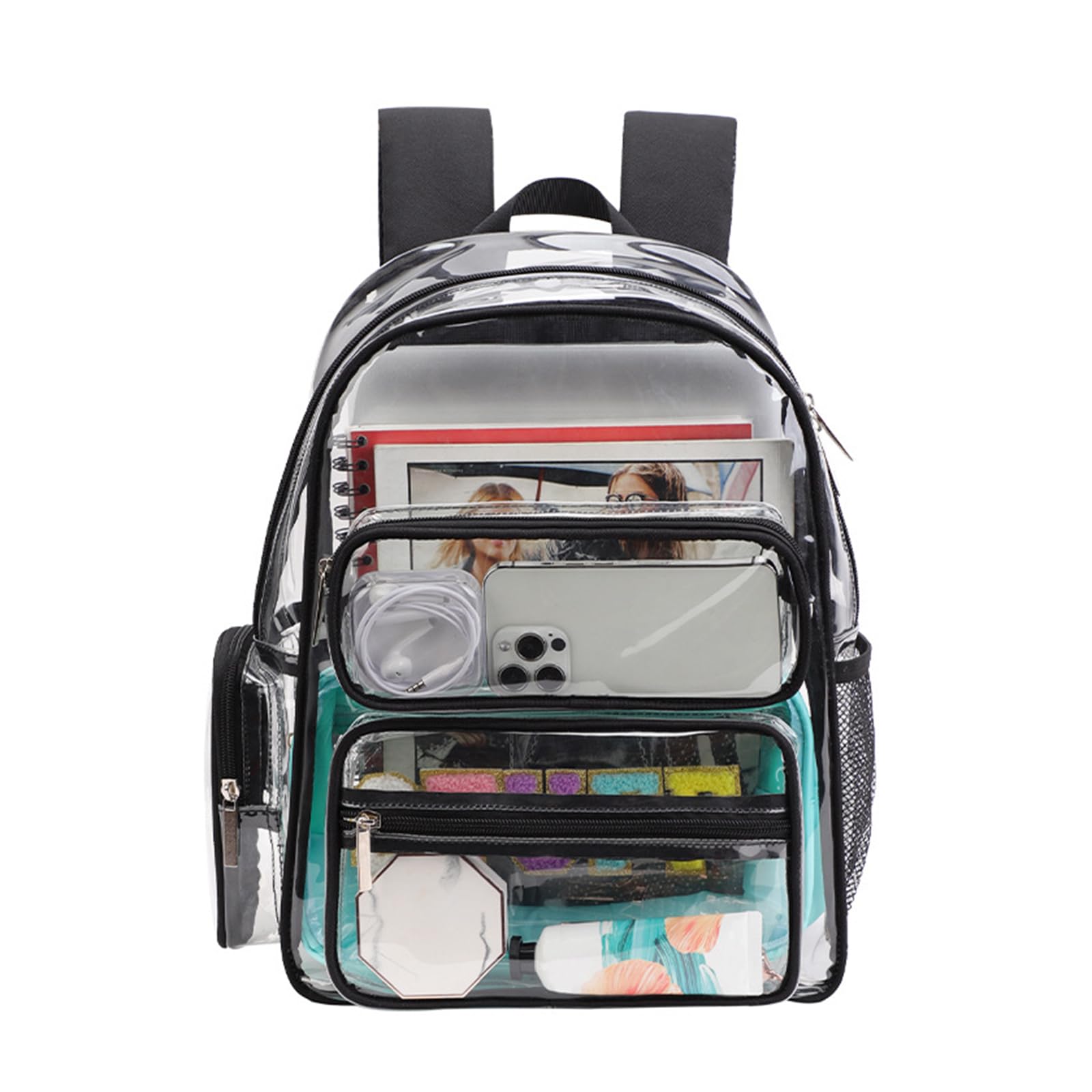 Zaino per laptop trasparente Zaino casual in PVC Zaino da scuola Zaini giapponesi Zaino di grande capacità per lavoro studentesco Borsa per libri trasparente, Nero , Medium