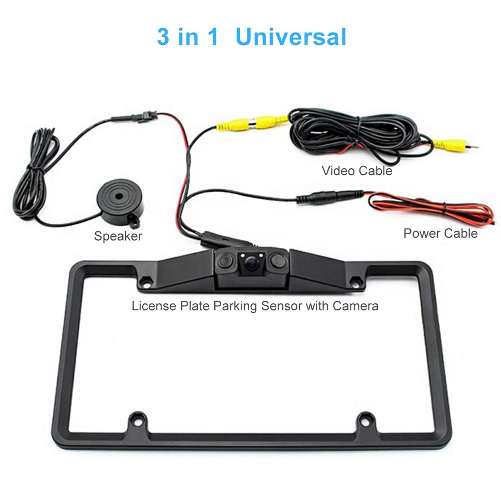 Telaio Targa Auto 3 in 1 con Sensore di Parcheggio, Telecamera per Retromarcia, Grandangolo 120 Gradi, Materiale ABS per Veicoli Standard