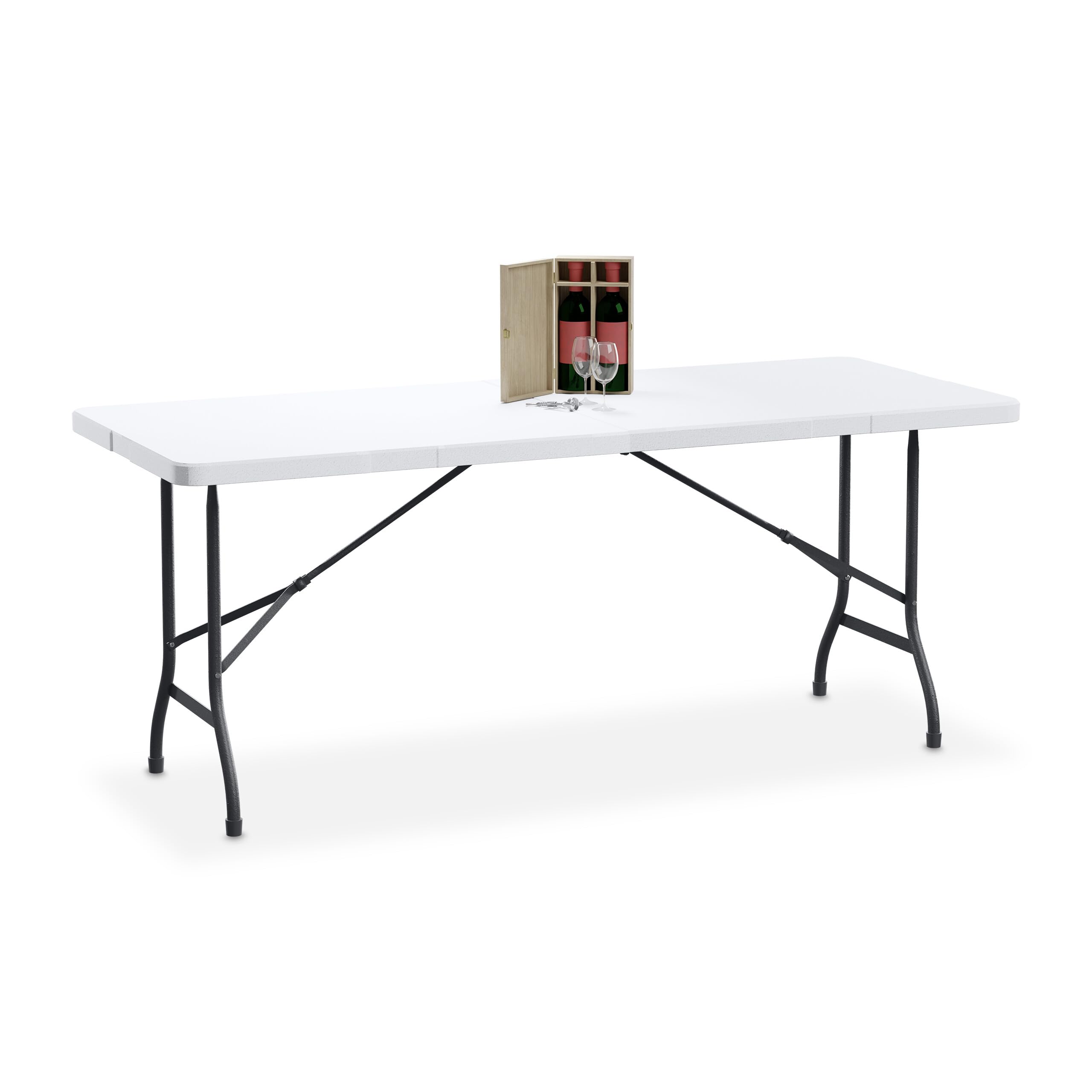 Relaxdays Table de Jardin Pliante, 72 x 180 x 74 cm, Plastique et Acier, 8 Personnes, Table de Camping, Blanche