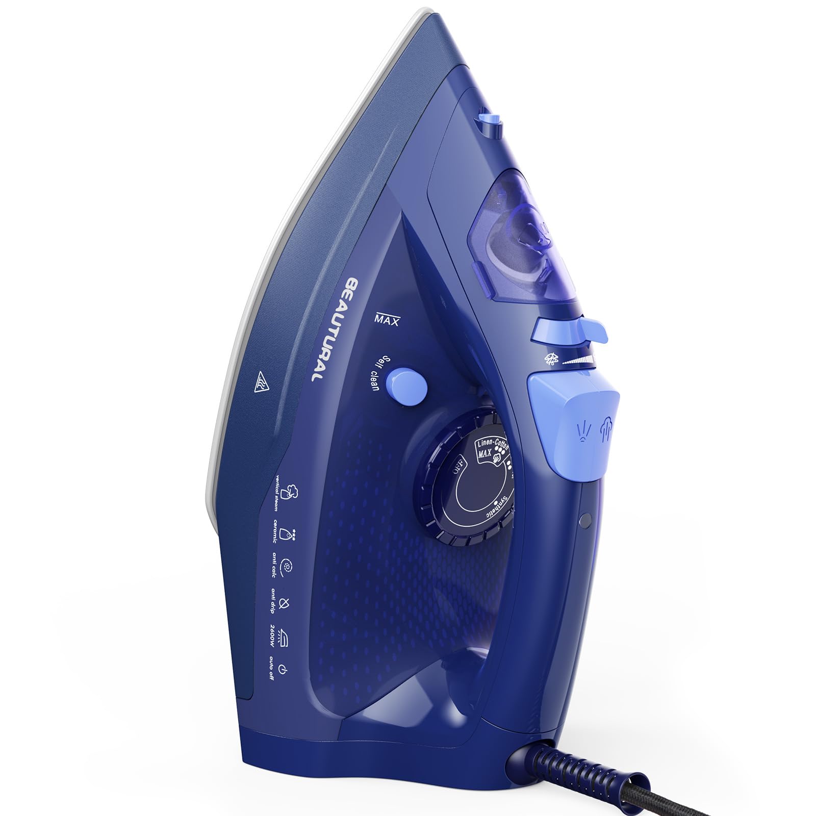 BEAUTURAL Ferro da Stiro per Vestiti con Termostato di Precisione, Piastra in Ceramica, Spegnimento Automatico, Autopulizia, Anticalcare, Antigoccia e Protezione dal Surriscaldamento, 2600W