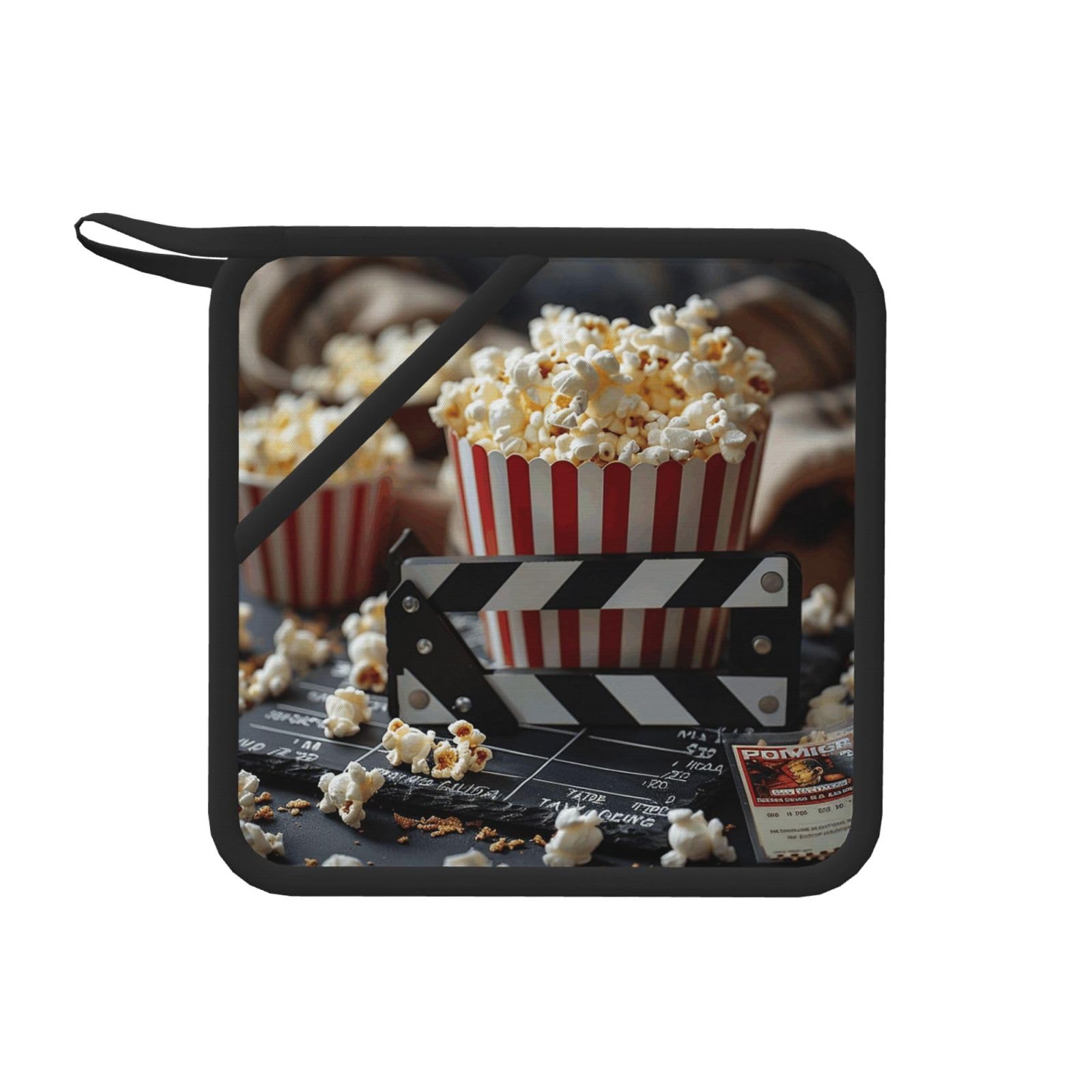 Pot Holders Set of 2 Kitchen Heat Resistant Potholders Cinema Clapboard and Popcorn Silicone Aunty-hot Pad Cotton Lining Oven Hot Pads for Cooking Baking BBQ Microwave Kitchen