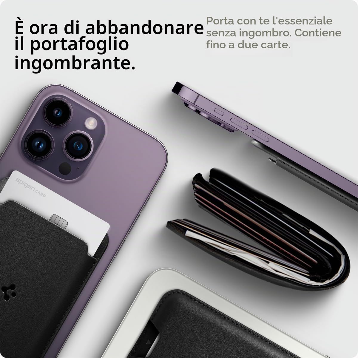 Spigen Valentinus Magfit Portafoglio (2 carte) MagSafe Wallet Magnetico Portacarte Compatibile con iPhone 17/16/15/14/13/12 Modelle, Accessori MagSafe - Nero