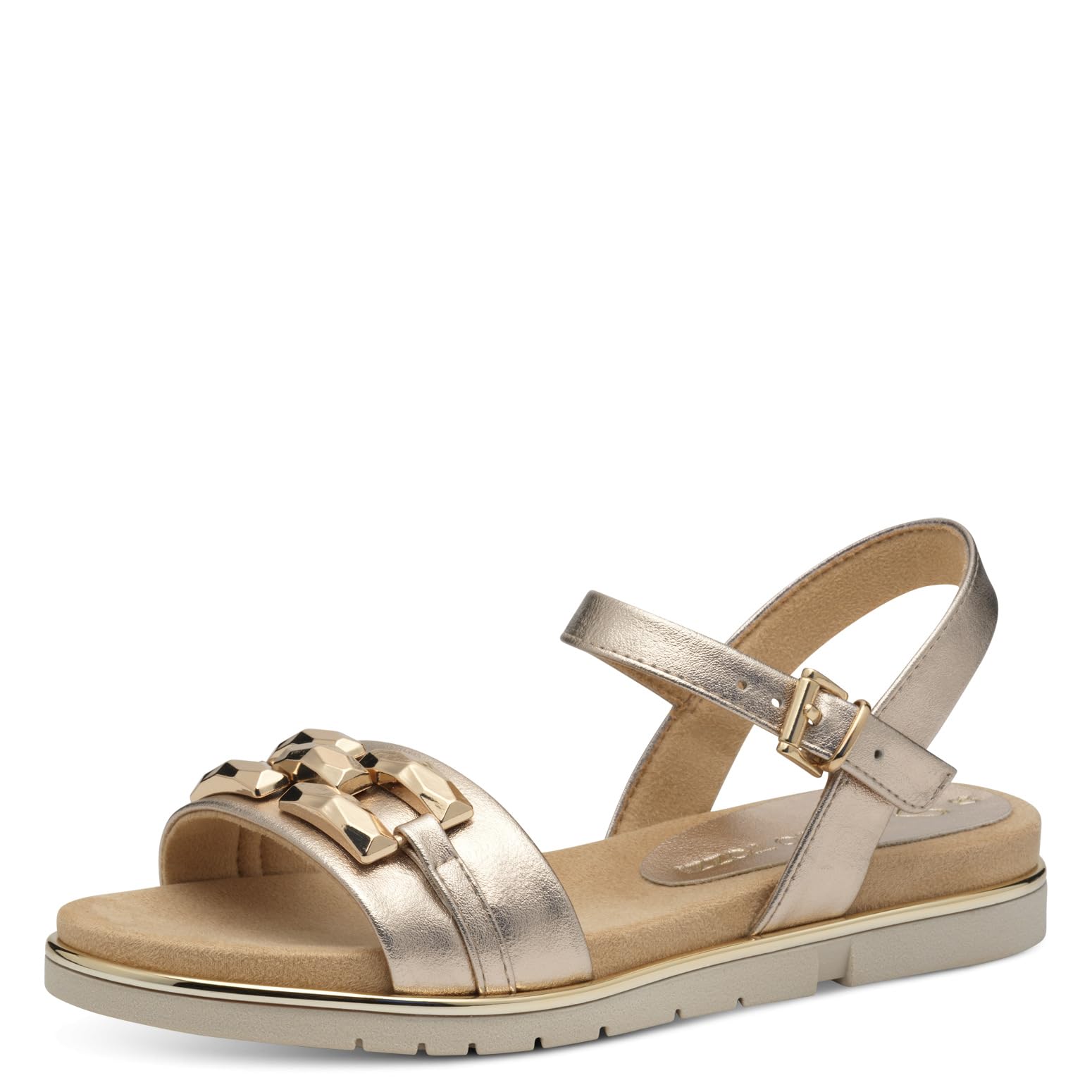 MARCO TOZZI Women Sandal Soft Feel Me Footbed Vegan Soft Lining Fashionable, Metallic (Platinum), 5.5 UK