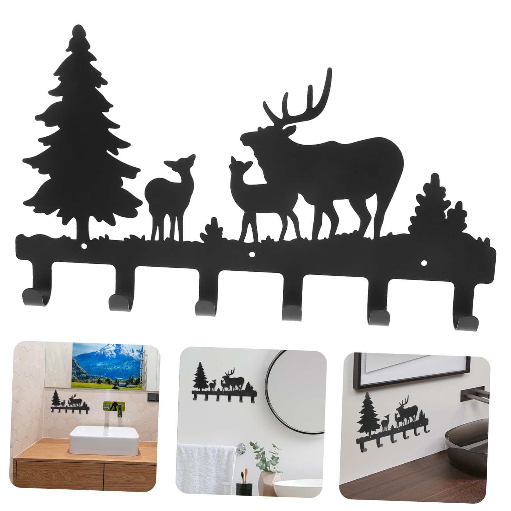 Gancio da Parete Decorativo in Ferro Nero, Design Cervo Foresta