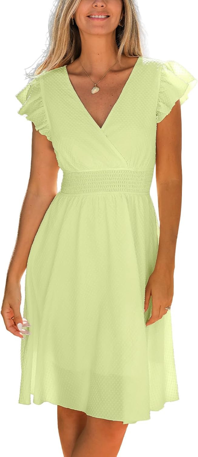 CUPSHE Vestido Corto Para Mujer, Cuello En V, Manga Con Vuelo