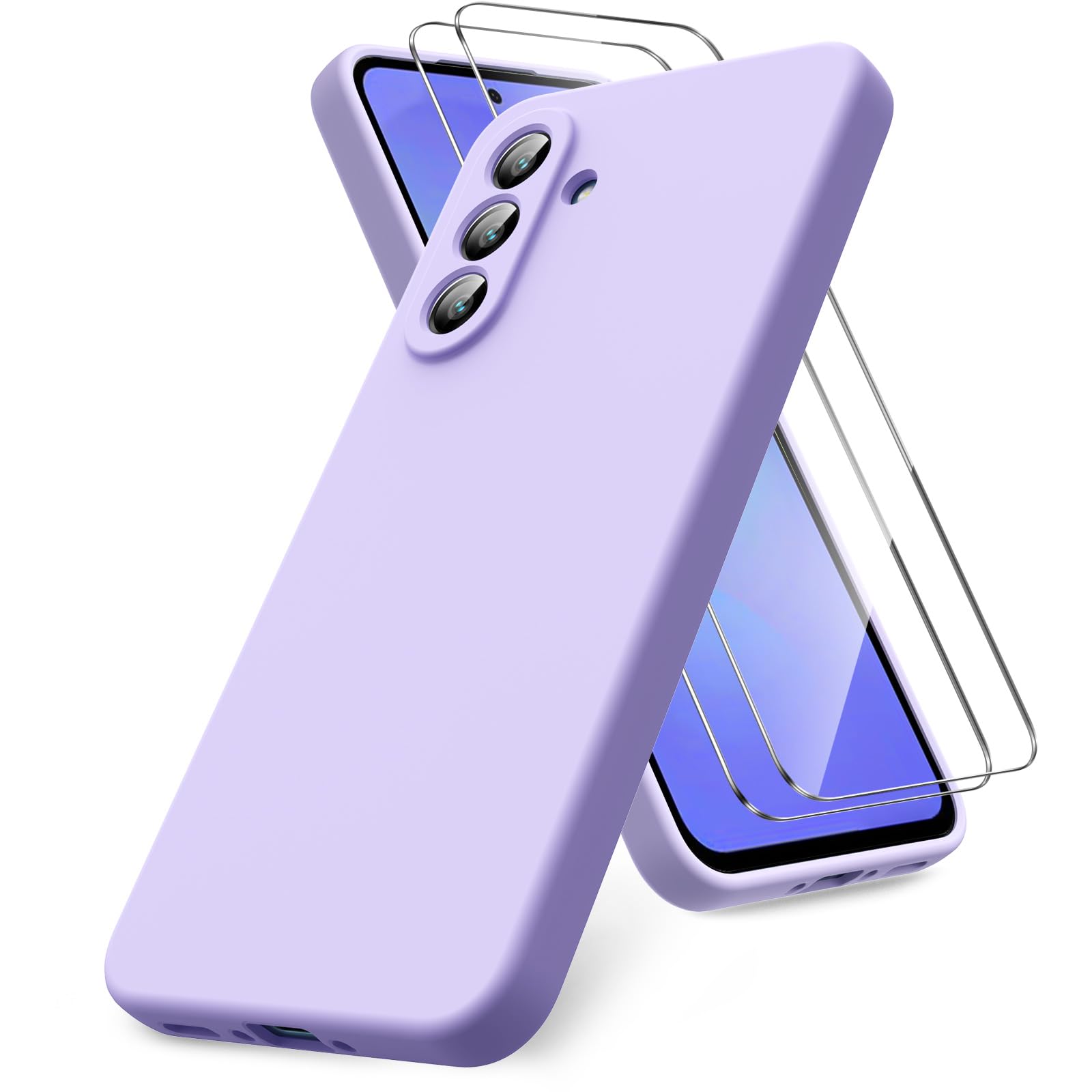 Vansdon for Samsung Galaxy A36 5G Case, 2 Pack Tempered Glass Screen Protectors, Soft TPU Liquid Silicone Case, Shockproof Rubber Silicone Gel