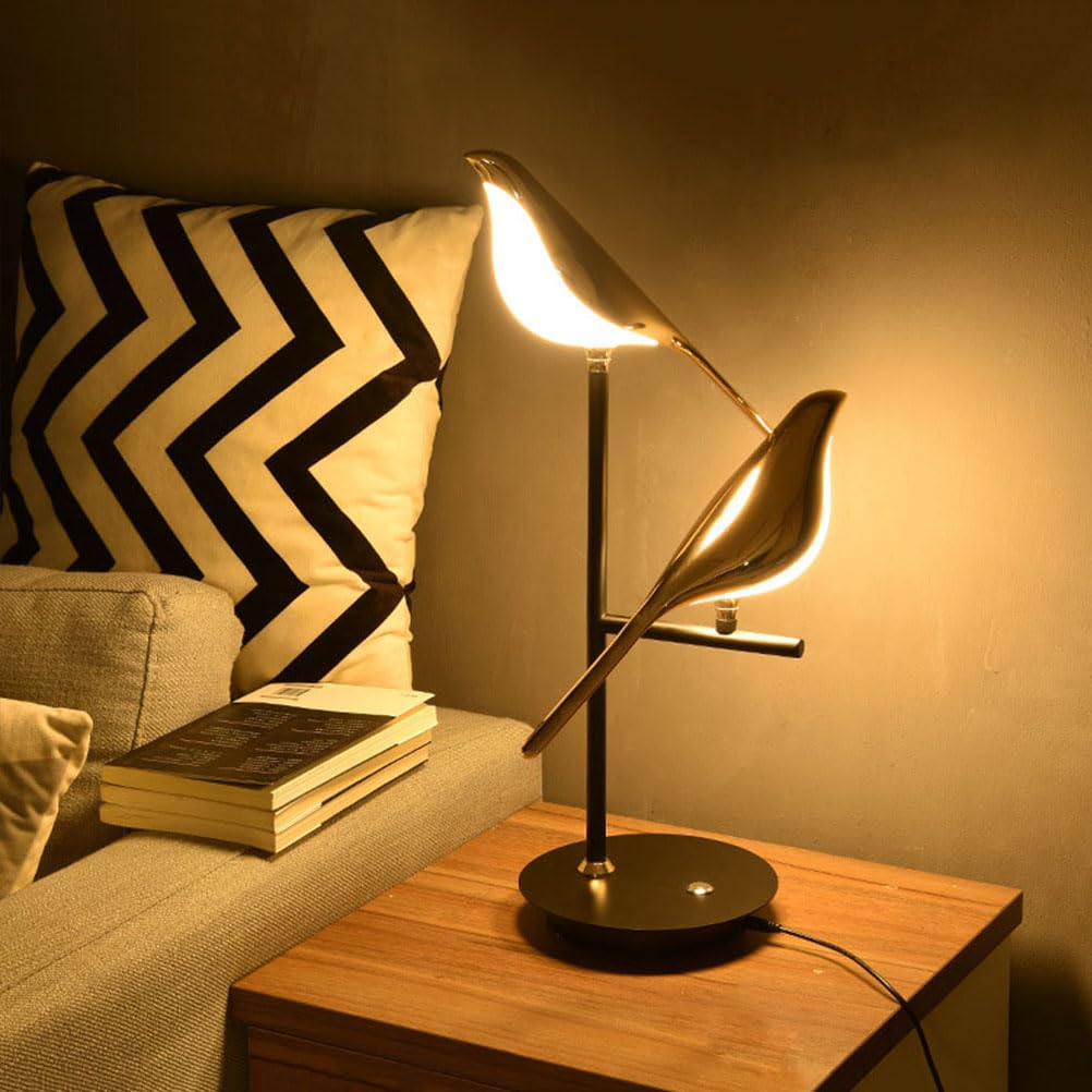 Lampara de Mesilla Táctil Dimmable Lampara de Mesa LED Diseño Pájaro Lámpara de Mesa Moderna Lámpara Pájaro Giratoria Ajustable Metal-Acrílico Lámpara de noche Pájaro para Dormitorio Salon,2 birds