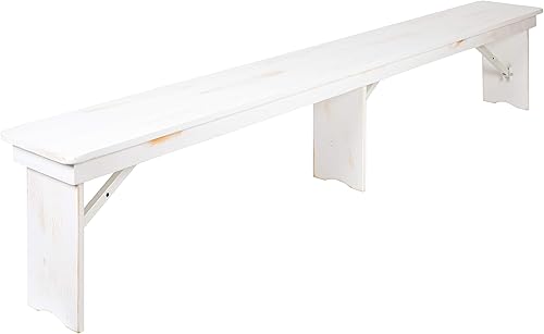 Flash Furniture HERCULES Series - Banco de granja plegable de pino blanco macizo rústico antiguo de 8 x 12 pulgadas con 3 patas