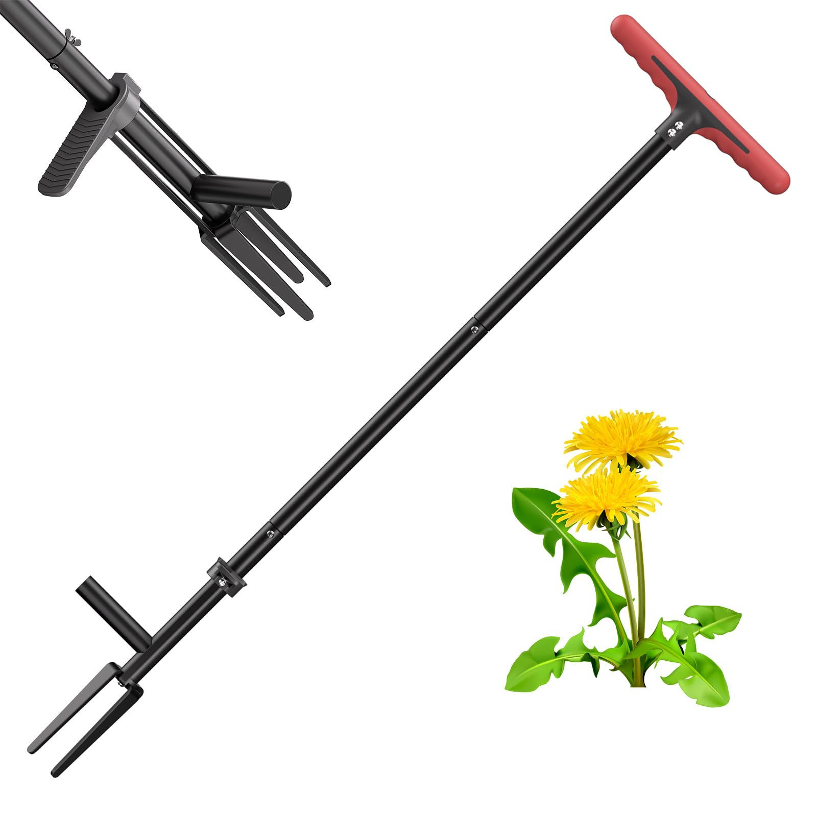 FLORA GUARD Escardador Manual, Extractora de Malas Hierbas 90 cm, con Cuatro Garras para Eliminación Eficaz, Garras y Pedal de Acero Inoxidable Reforzado y Templado, Herramienta de Jardín