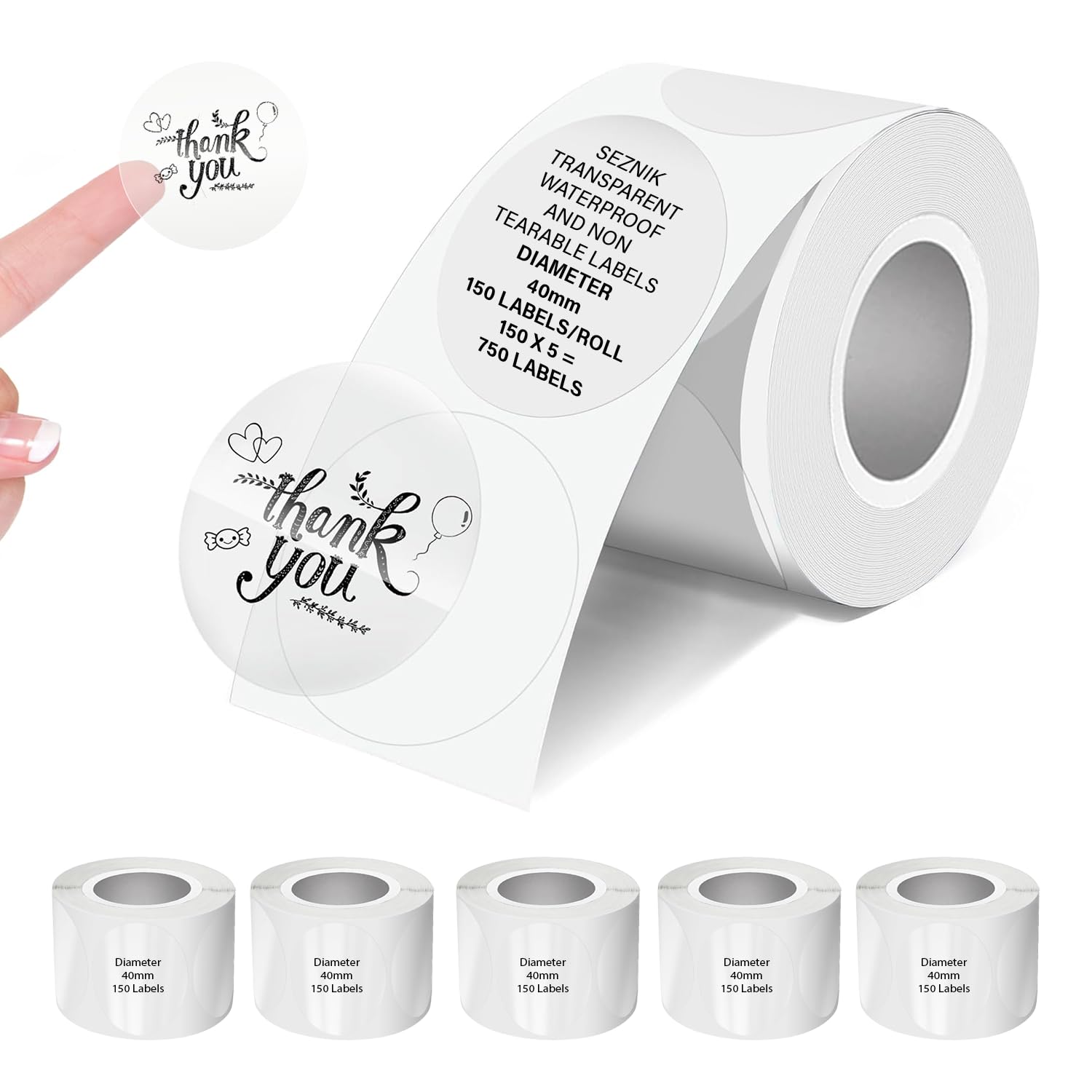 Seznik Transparent, Waterproof, Non-Tearable, Sticky Thermal Labels, Round Shape, 40mm Diameter Self-Adhesive Thermal Label (Transparent - 40mm Diameter - 450 Labels)