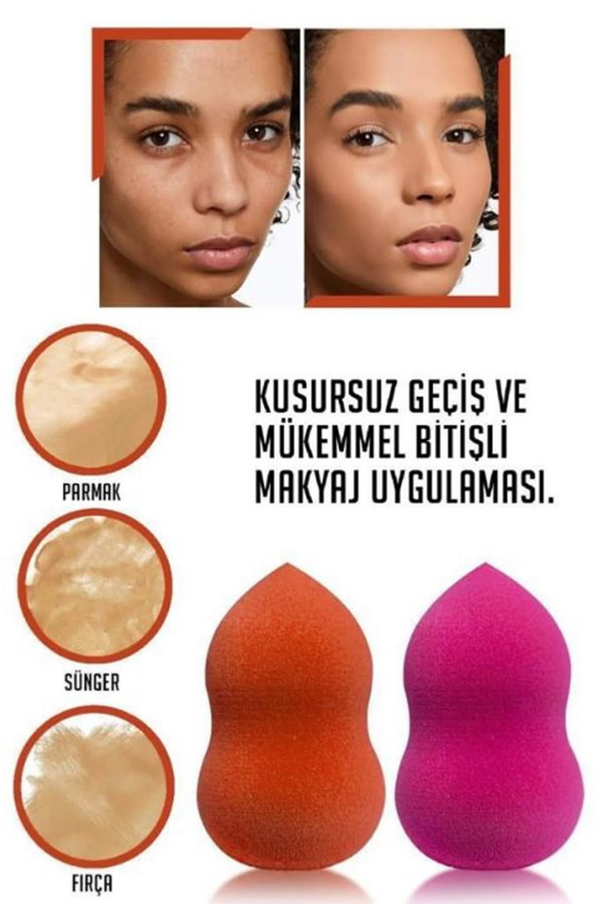 4'lü Armut Sünger, Makyaj Süngeri, Fondoten Süngeri Karışık Renk Çok Renkli