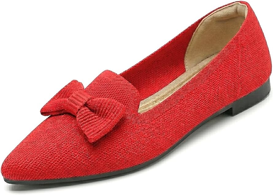 Flats for Women Mesh Ballet Flats with Bow Pointed Toe Dressy Comfortable Knit Breathable for Work Office