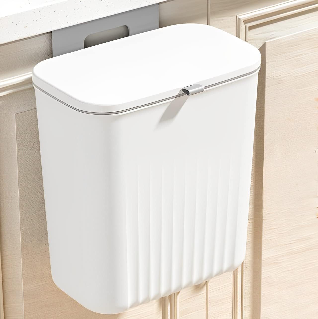 Bianco Hanging Trash Bin with Lid 29 Cm Wall & Cabinet Door Mounted Waste Bin for Dry & Wet Waste, Space-Saving Garbage Container for Home & Office Hanging Dustbin Plastic-image-13