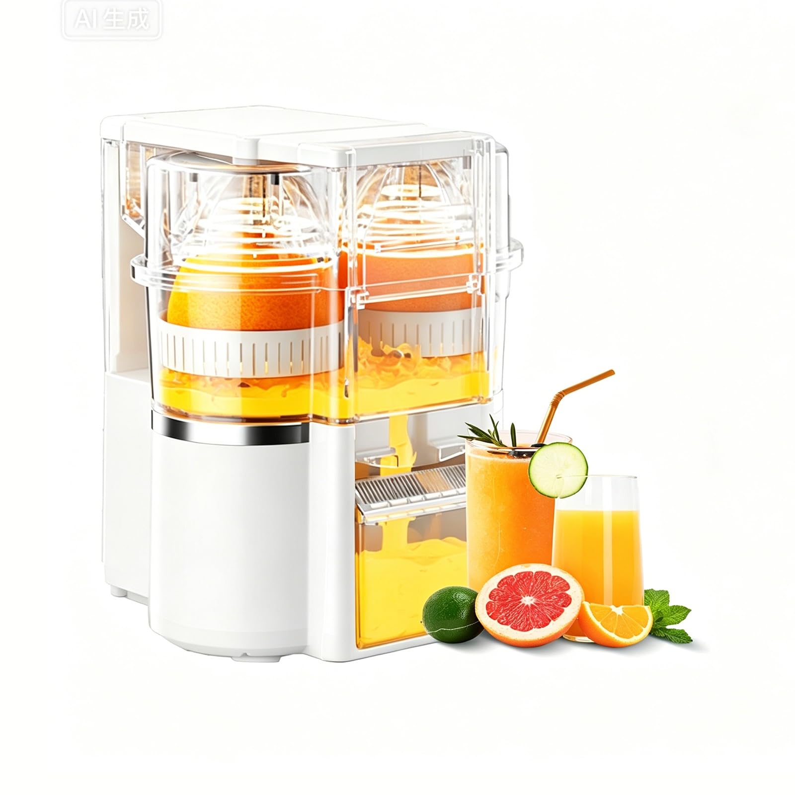 600ML Electric Citrus Juicer, Automatic Orange & Lemon Squeezer with 8-Blade Pulp Slot and Built-in Fruit Cutter, Portable for Home, Kitchen, Camping & Outdoor Use(White)