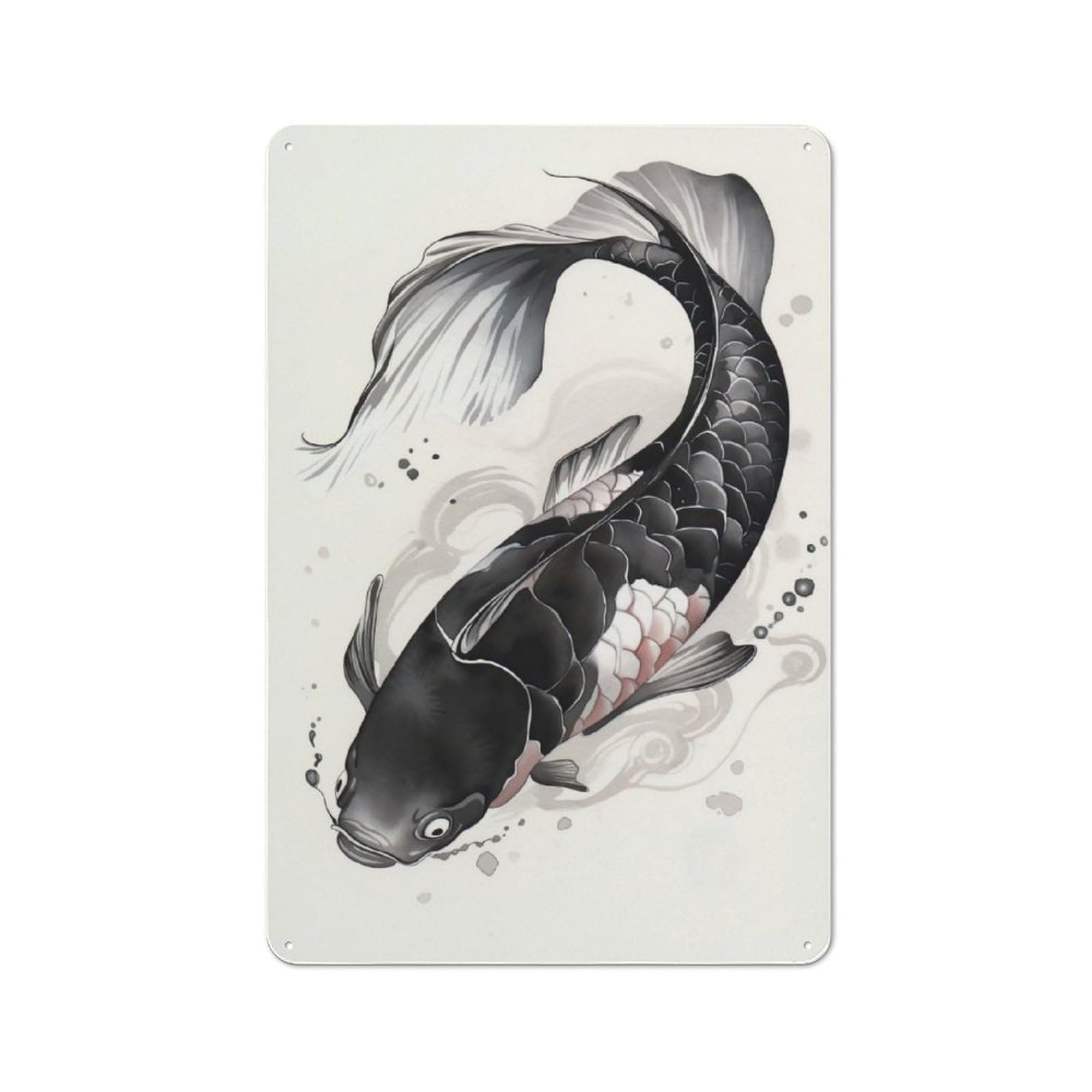 Junmoney Vintage Japanese Koi Fish Tin Wall Plaque 30X20cm With For Dining Room Or Kitchen, A Metal Wall Feature For Kitchens And Dining Spaces