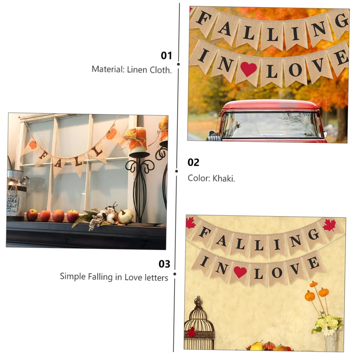PRETYZOOM 3stücke Khaki Hochzeitsbanner Aus Leinen Herbstdekoration Falling in Love Für Fotografie Und Events Einfach Aufzuhängen Für Hochzeiten Und Verlobungsfeiern