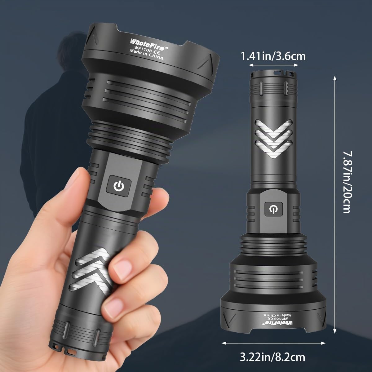 Linterna XHP90 LED Super Brillante 100000 Lúmene Potente Linterna | Recargable por USB Linterna 5 Modos Policía Militar Linterna Exterior, Juego de Faros de Búsqueda
