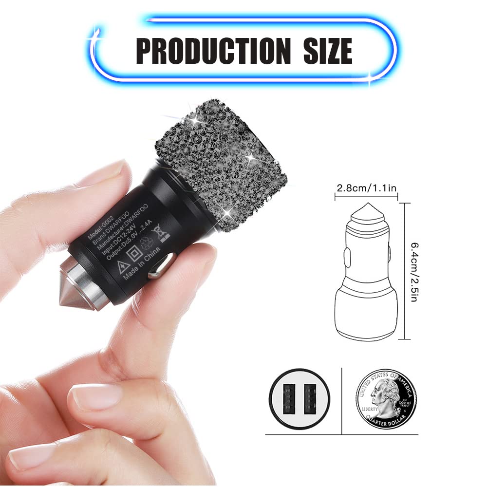 Dual USB Car Charger, 5V/2.4A Bling Car Charger, Fast Charge Dual Port USB Car Adapter, Compatible with All Chargers