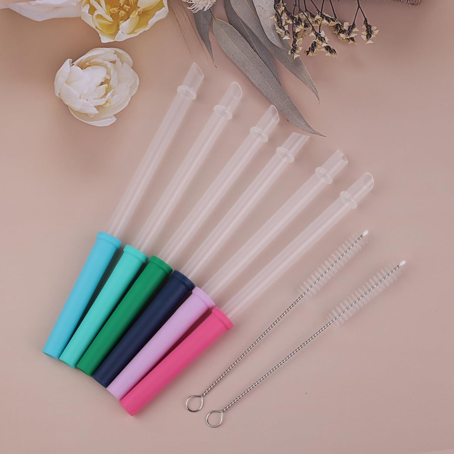 Replacement Straws Set Compatible With Reduce Kids Coldee 2.0 Tumbler 14 Oz,Spill-Proof Replacement Silicone Top Lid Parts- 6 Silicone Valve and Straw,2 Cleaning Brushes(Multicolor) - Image 5