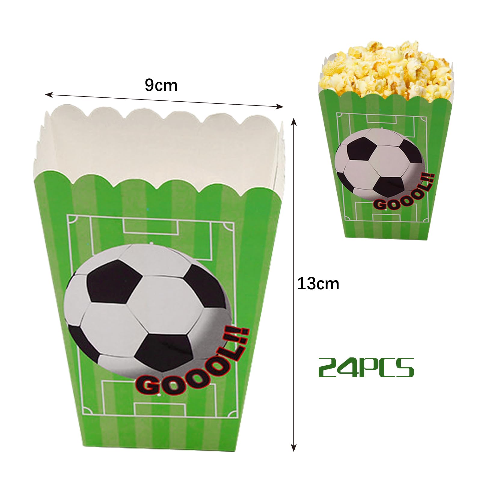 24 Scatole Popcorn A Tema Calcio - Cartone Alimentare 9x13 Cm Per Feste E Cinema