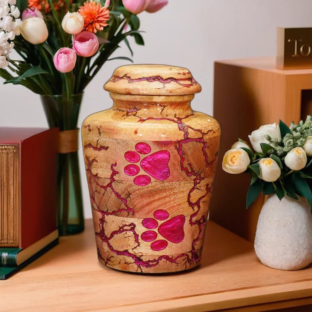 Wooden Urn for Pet Ashes Urn for Dog urn for cat Cremation Pets Memory Box Handcrafted urns Box Multi Color.. (Pink, X-Small 20 LBS)