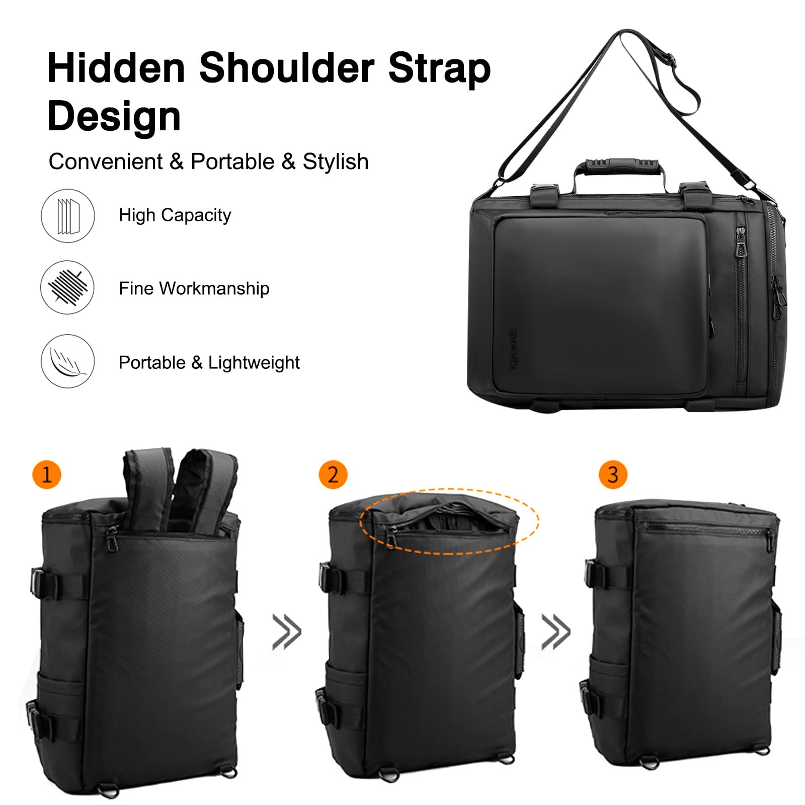 FANDARE Rucksack Herren Convertible Laptop Schulrucksack Business Reisen Schulranzen Arbeit Handgepäck Flug Genehmigt Bordgepäck Kabinenrucksack für Reise Weekender Trip Wasserdicht Nylon Grau