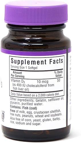 Miniatura 2 de Vitamina D 400 IU (100, 250 SoftGels) Bluebonnet, 743715003064, 1