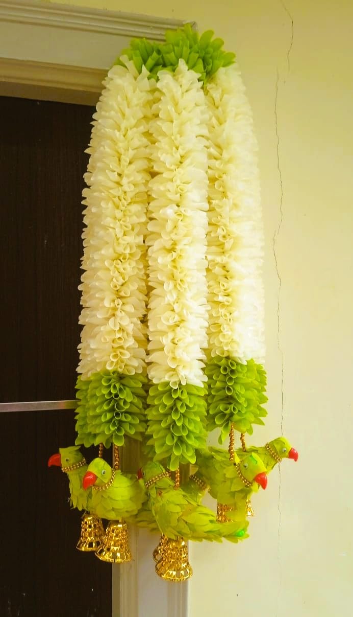 Dry Garland World-2 Piece Parrot Wall hangings for Main Door Entrance Decor Pooja Room Home wall&mandir Decoration Backdrop Item in Festivals(Handmade bandarwal/Door toran Design) (Pink, 2 feet)-image-0