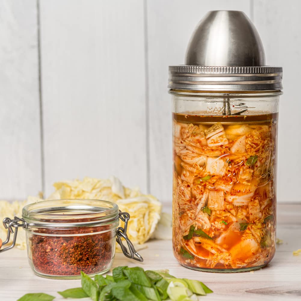 ChouAmi Kit de fermentación de acero inoxidable con esclusa de aire y peso para una fácil fermentación en lotes pequeños de chucrut, kimchi y pepinillos