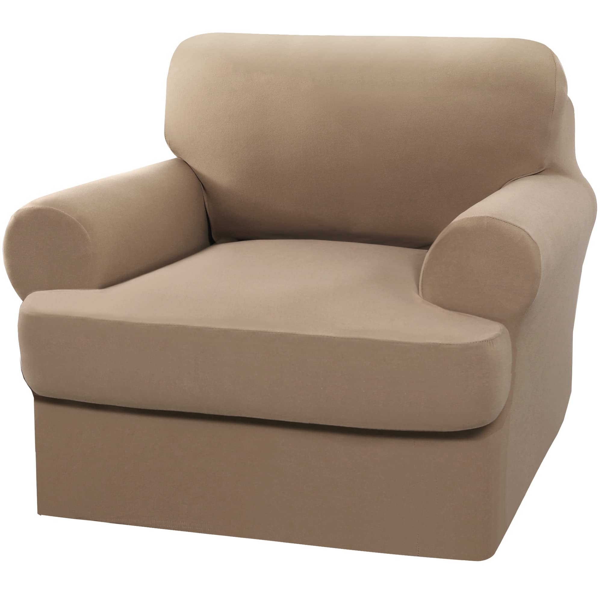 H.VERSAILTEX Sofa Cover 2 Piece T Cushion Armchair Slipcovers Couch Cover for 1 Cushion Couch Non Slip Super Stretch Soft Washable Furniture Protector with 1 Individual T Cushion Covers, Warm Sand