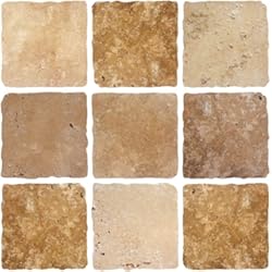 Mosaico Vinilico Autoadhesivo Paquete de 10 pegatinas adhesivas para azulejo con efecto mosaico en color crema y marrón imitación de piedra de mármol travertino. Pegatinas autoadhesivas de tamaño 14.9 x 14.9 cm.