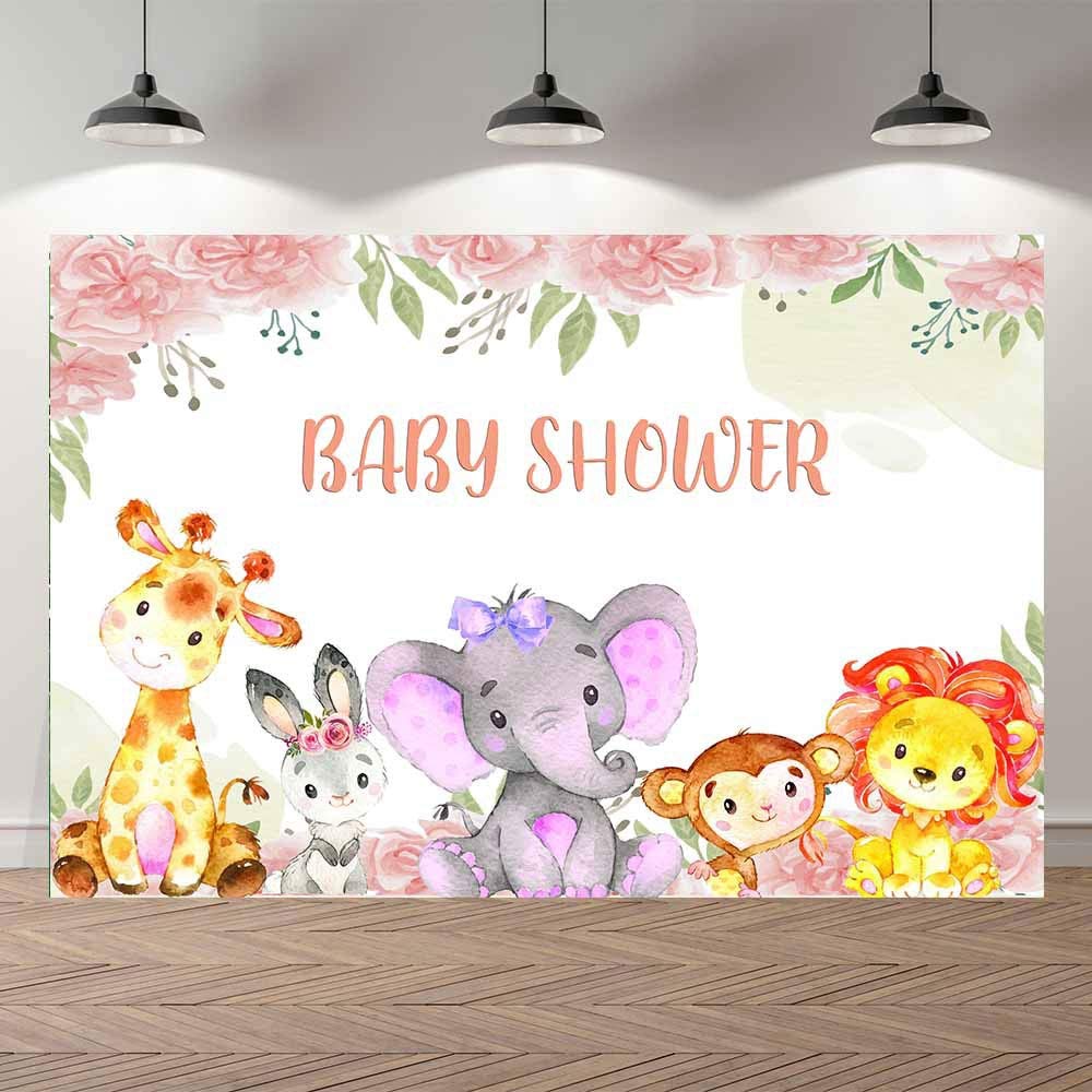 Fondale Fotografico Per Baby Shower Con Animali Cartoon - Telo 2.1x1.5 M In Vinile Sottile, Per Compleanni E Feste Di Bambini - 6
