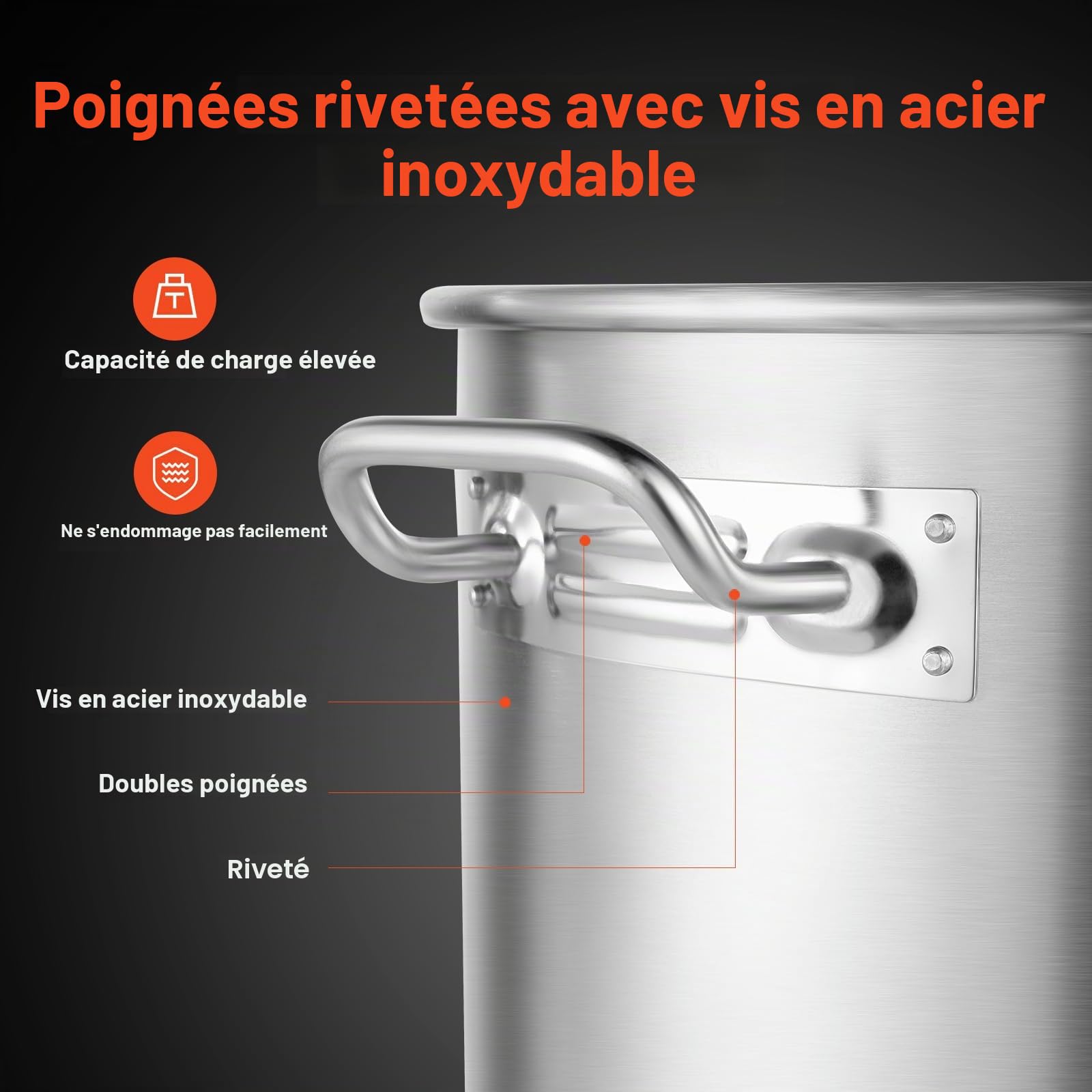 VEVOR Marmite en Acier Inoxydable 79,5 L avec Panier, Couvercle et Poignée, Faitout de Qualité Commerciale, Pot de Cuisson avec Traitement de Ponçage, Marmite Traiteur pour Grands Événements, Argent