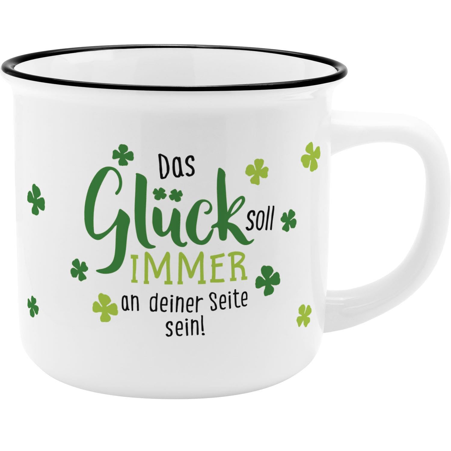 GRUSS & CO Mug Motif Luck | New Bone China Porcelain, Enamel Look, 35 cl | Gift Funny, Lucky Charm | 73931