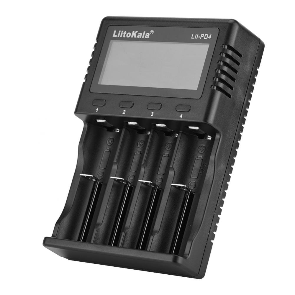 Liitokala LII-PD4 Smart LCD Charger 4 Slot Batería Inteligente Volver Batería Alimentador de Carga 110-240V (Negro) (Negro)