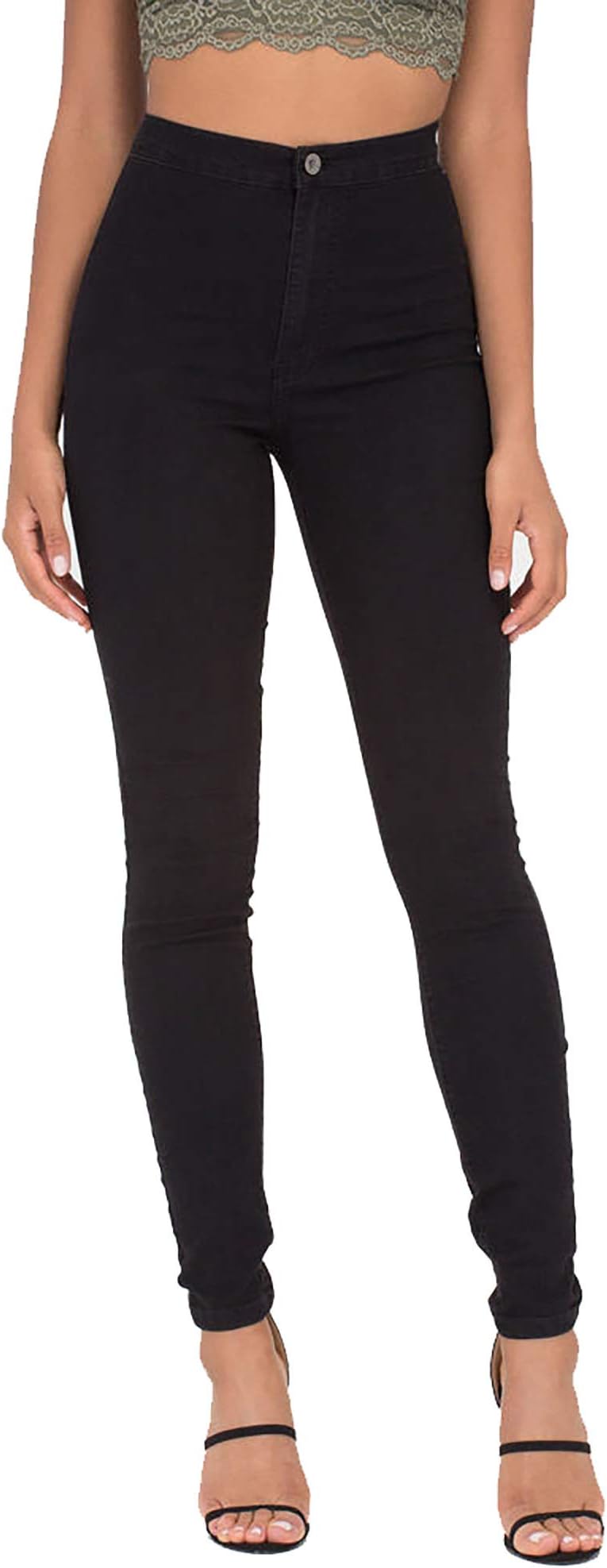 Apparel Disco High Waisted Skinny Jeans - Acid Wash Denim Pants (UK8, Black High Waisted)