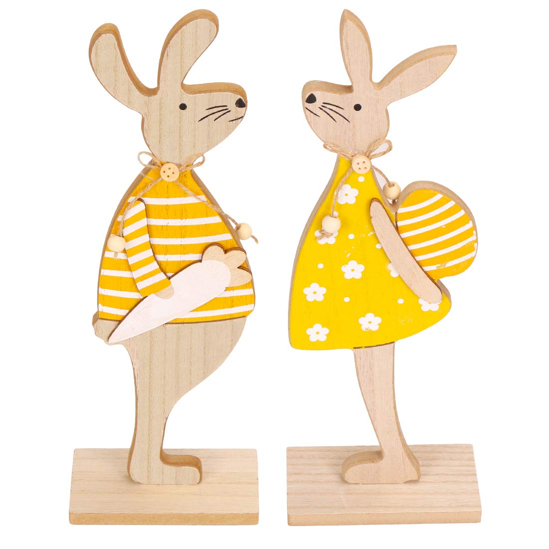 Décorations Pâques En Bois - 2 Lapins Avec Carotte, à Poser, Pour Table Ou Extérieur - 12