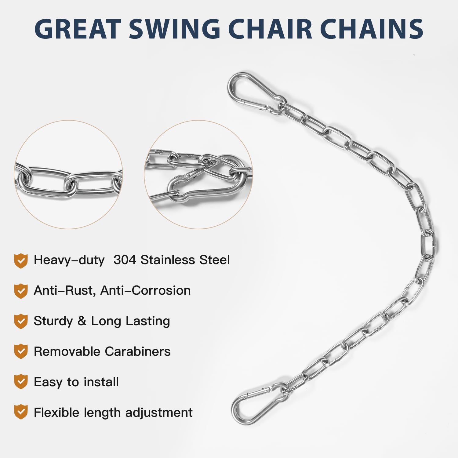 KOMUSMO 2 Pack Hanging Chair Chain with 4 Carabiners, 26in Stainless Steel Heavy Duty, 440LB Capacity, Playground Swing Set Hanging Kits Hardware for Hammock Swing Punching Bags Sandbag Boxing 2 61yVOgffGdL. AC SL1500