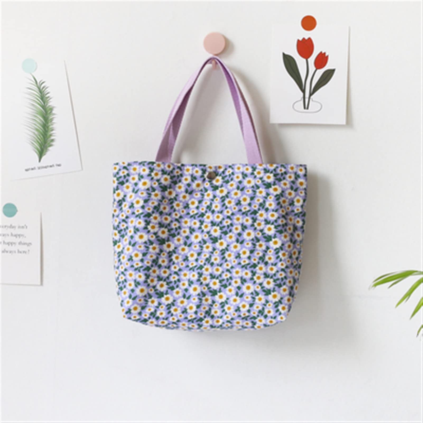 Floral Bento Bag Mini Leinwand Einkaufstasche Bequeme Lunchbox Tragbare Lebensmittelbeutel Nette Picknick Reise Lebensmittel Aufbewahrungstasche Mittagessen Tragetaschen