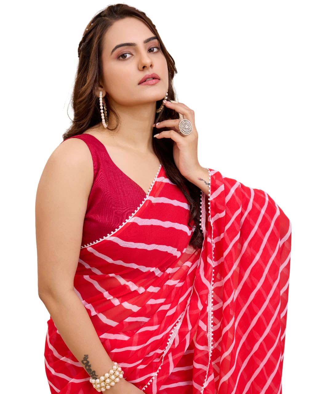 VAIRAGEEWomen Soft Georgette Stylish Printed Ready To Wear Saree With Unstitched Blouse (2054)